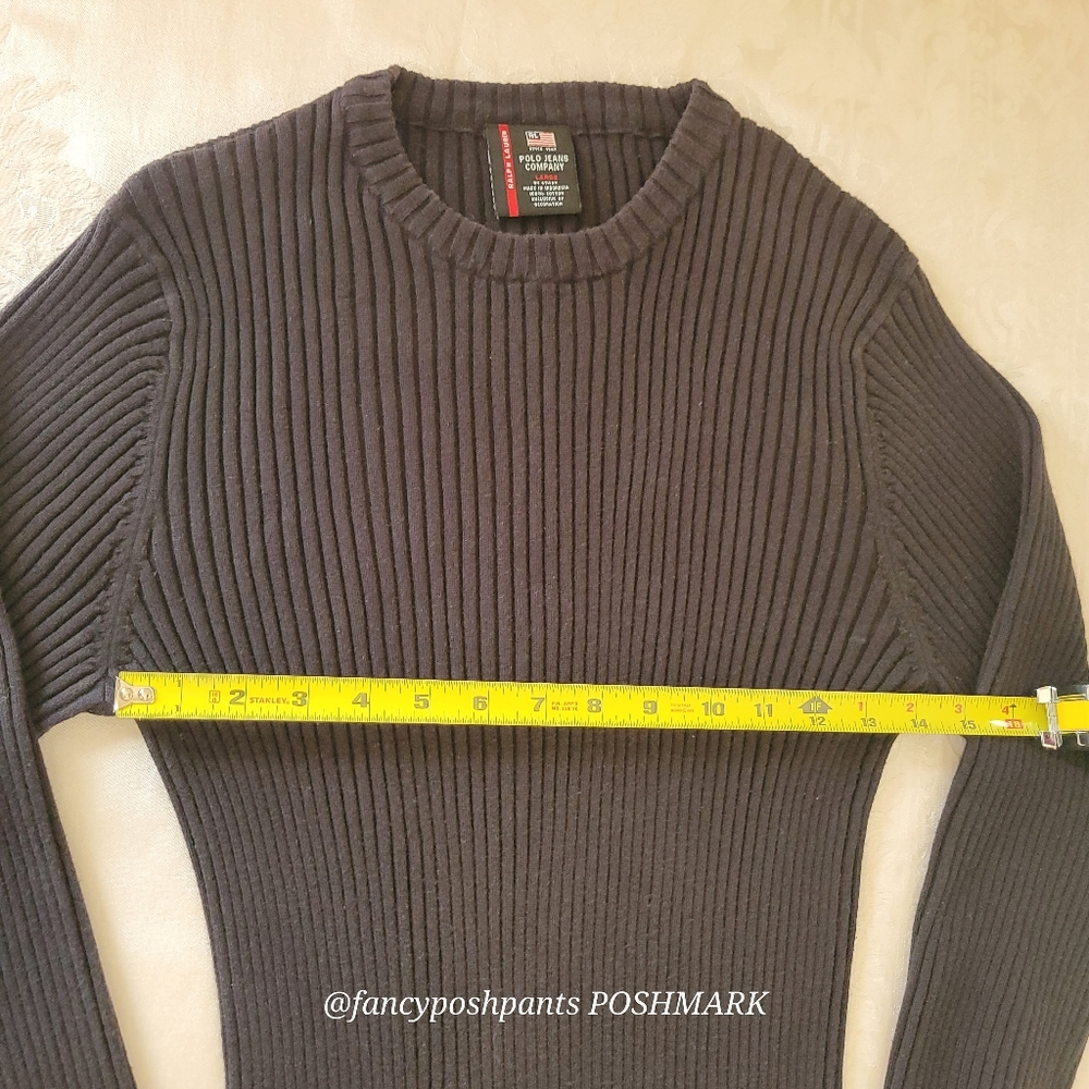 RALPH LAUREN Special logo Polo Jeans patch 100%cotton flattering ribknit sweater - Picture 15 of 15